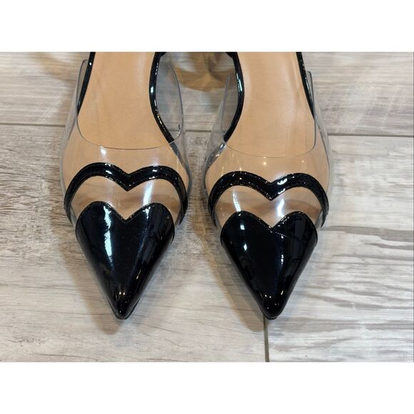 A New Day Eleanor Heart Slingback Kitten Black Heels Size 8 - Picture 4 of 11